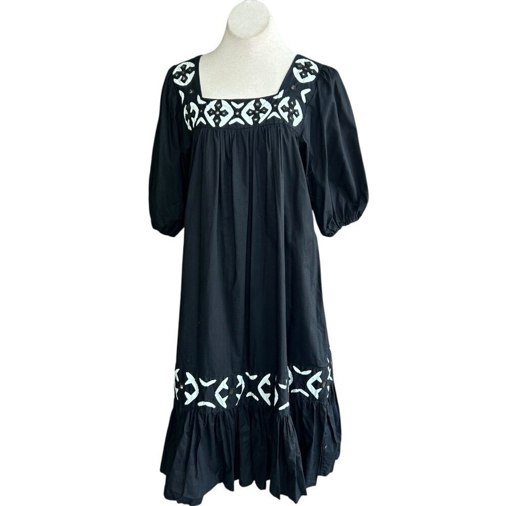 Ramona Rull Vintage 60s Black and White Mirrored Caftan Maxi Dress